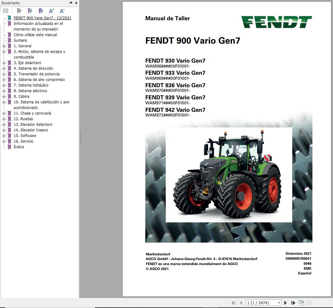 Fendt 930 933 936 939 942 Vario Gen7 Workshop Manual X990005760041 ES
