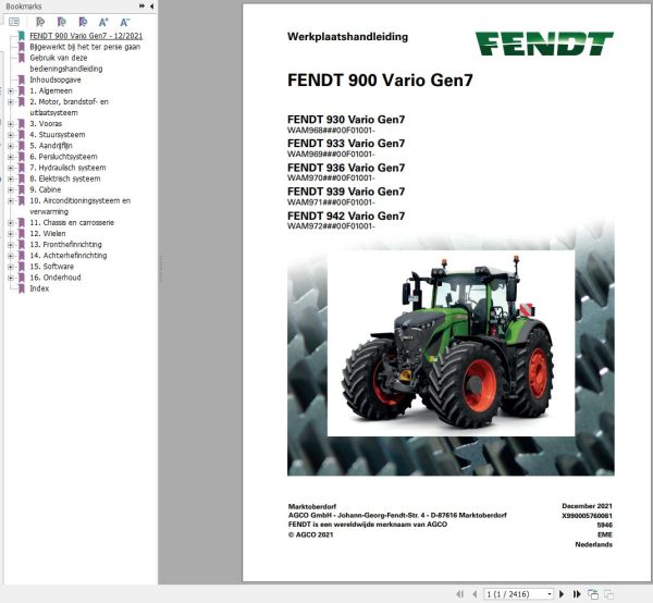 Fendt 930 933 936 939 942 Vario Gen7 Workshop Manual X990005760061 NL