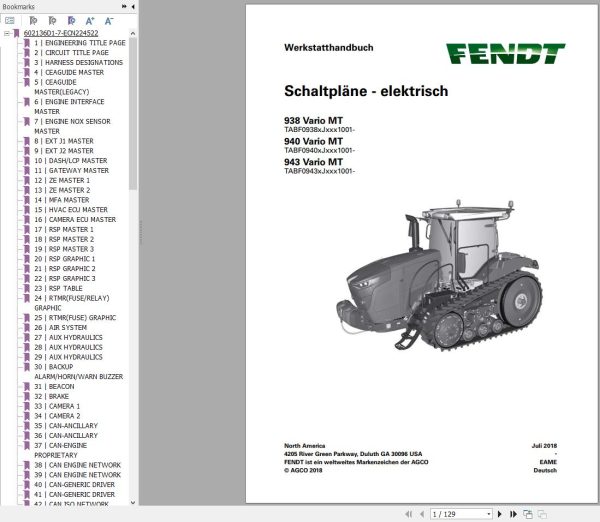 Fendt 938 940 943 Vario MT Circuit Diagrams DE