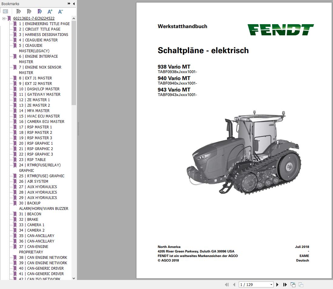 Fendt 938 940 943 Vario MT Circuit Diagrams DE