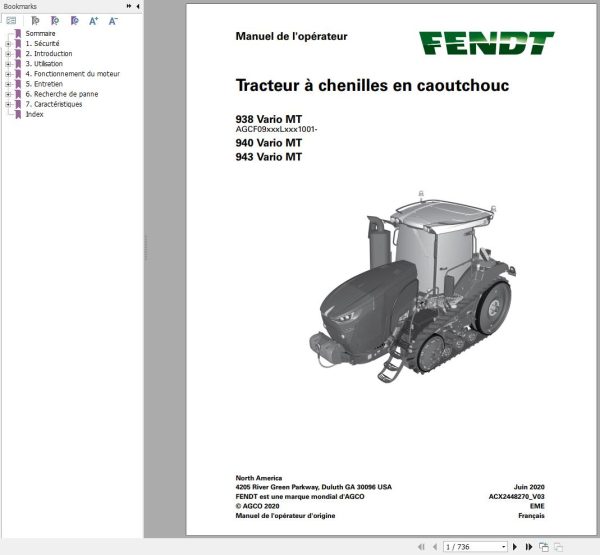 Fendt 938 940 943 Vario MT Operator Manual ACX2448270 V03 FR