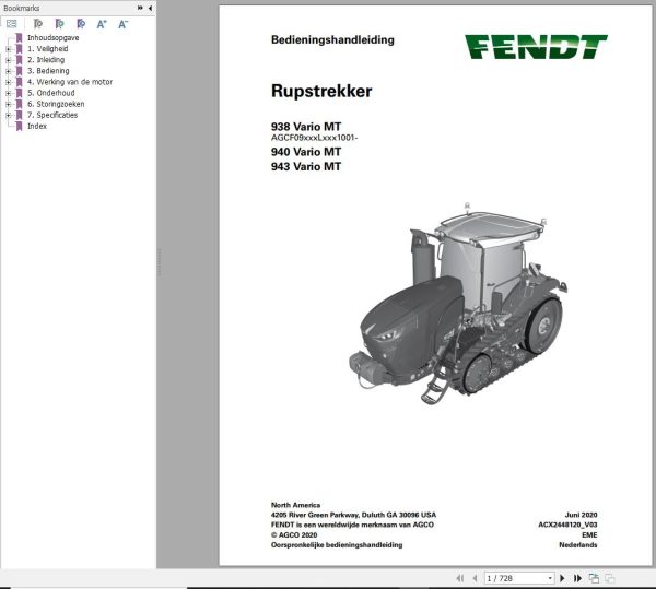 Fendt 938 940 943 Vario MT Operator Workshop Manual NL 1