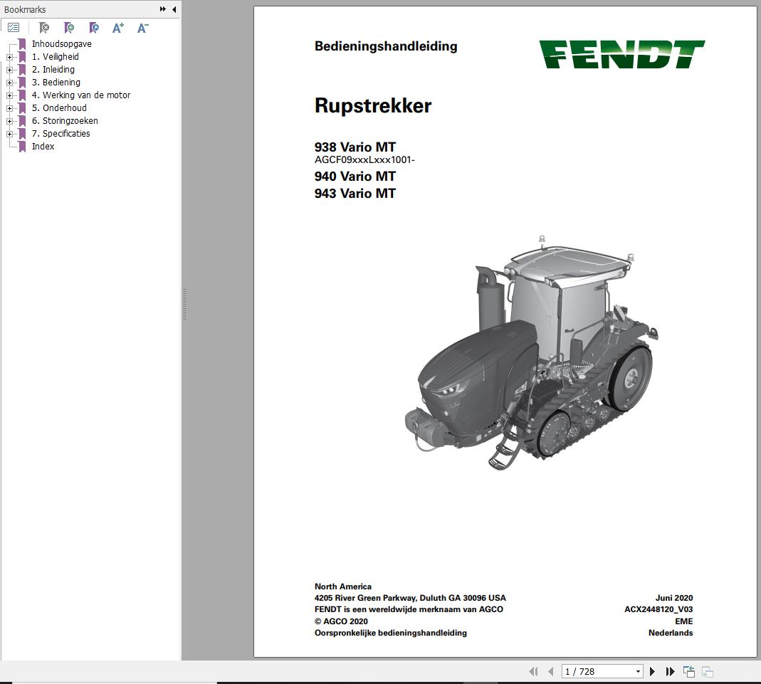 Fendt 938 940 943 Vario MT Operator Workshop Manual NL 1