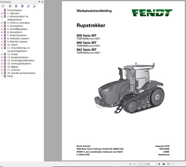 Fendt 938 940 943 Vario MT Operator Workshop Manual NL 2