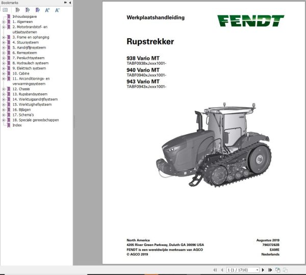 Fendt 938 940 943 Vario MT Operator Workshop Manual NL 3