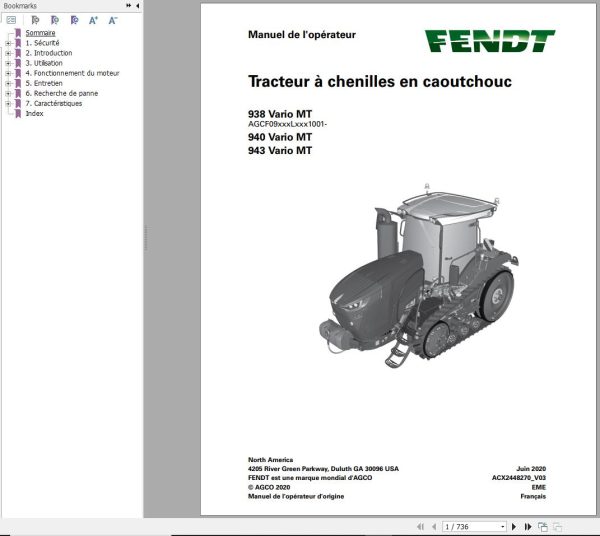 Fendt 938 940 943 Vario MT Operator Workshop Manuals FR