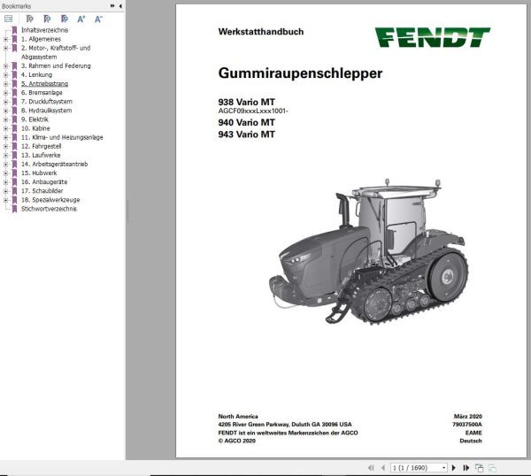 Fendt 938 940 943 Vario MT Operator Workshop Manuals and Diagrams DE 3