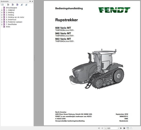 Fendt 938 940 943 Vario MT Operators Manual 589623D1C NL