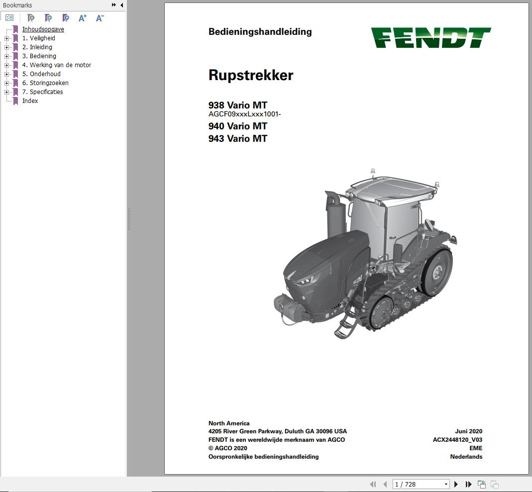 Fendt 938 940 943 Vario MT Operators Manual ACX2448120 V03 NL 01
