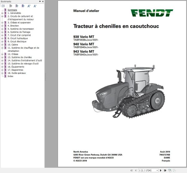 Fendt 938 940 943 Vario MT Workshop Manual 79037276B FR