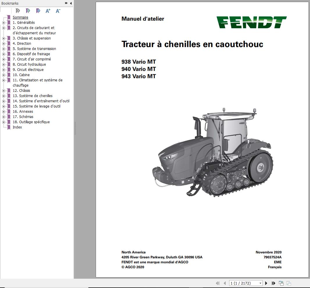 Fendt 938 940 943 Vario MT Workshop Manual 79037524A FR