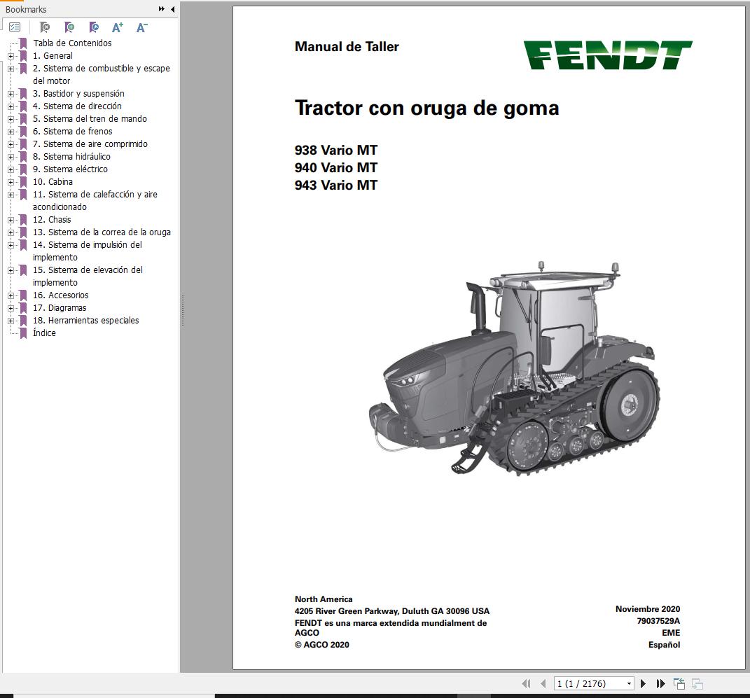 Fendt 938 940 943 Vario MT Workshop Manual 79037529A ES
