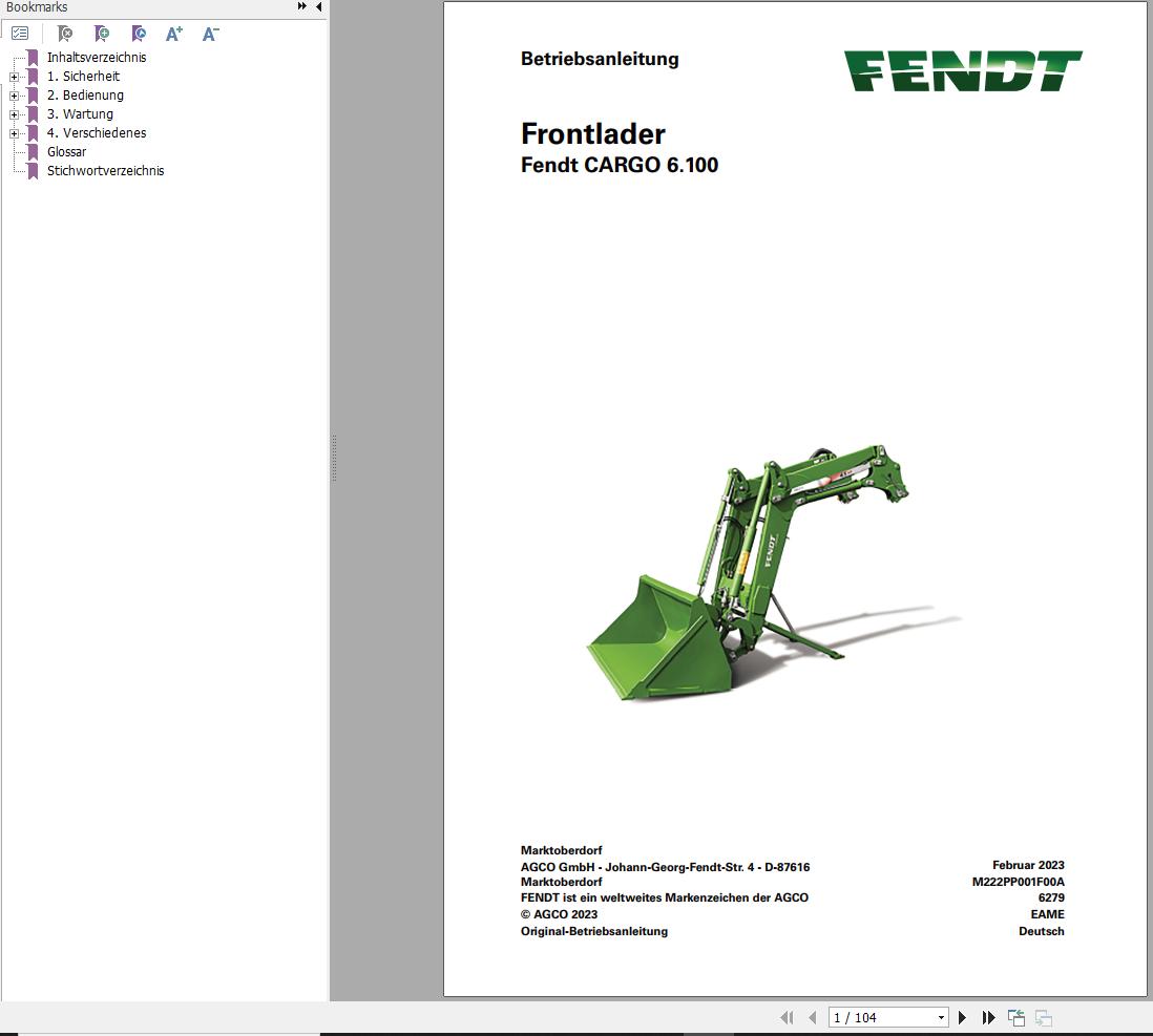 Fendt CARGO 6.100 Operator Manual M222PP001F00A DE