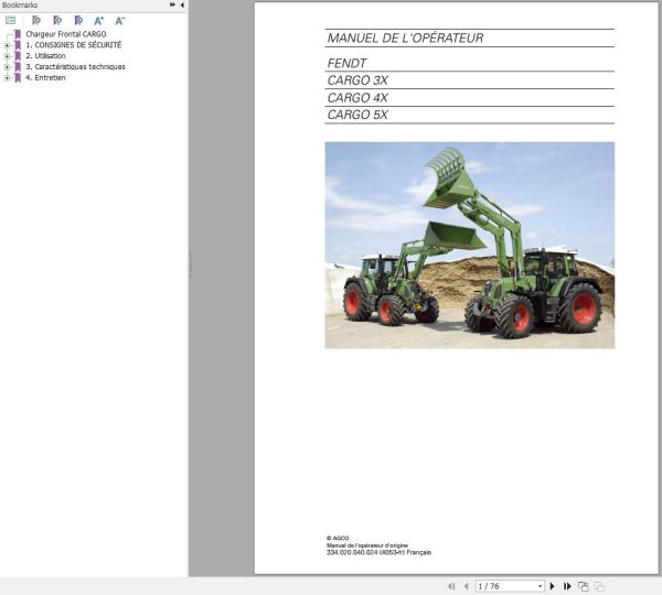 Fendt Cargo 3X 4X 5F Operator Manual 4053 FR