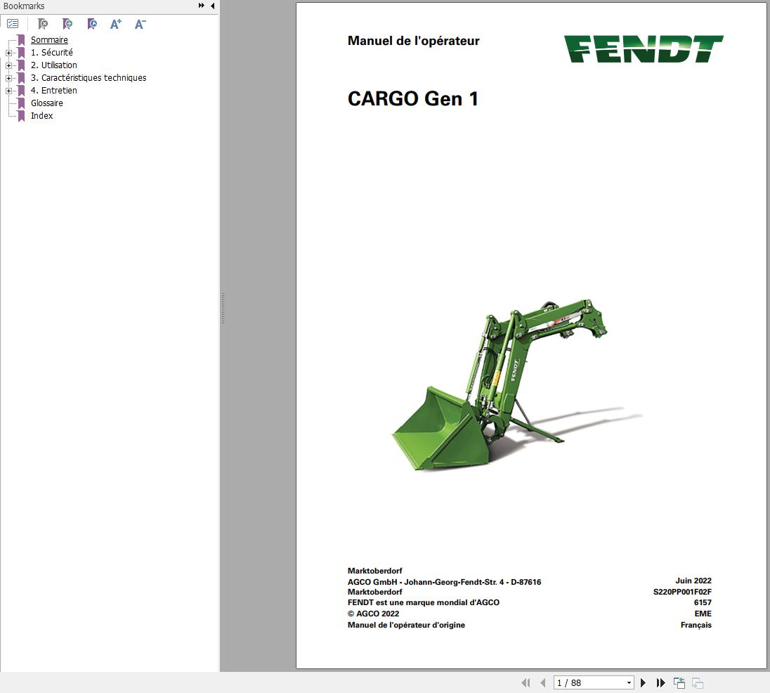 Fendt Cargo Gen 1 Operator Manual S220PP001F02F FR 01