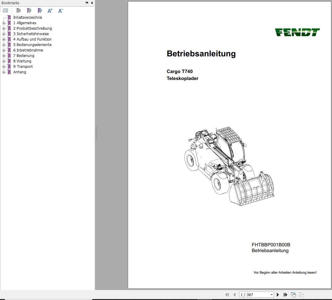 Fendt Cargo T740 Operator Manual FHTBBP001B00B DE
