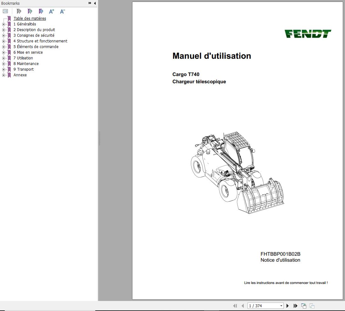 Fendt Cargo T740 Operators Manual FHTBBP001B02B FR