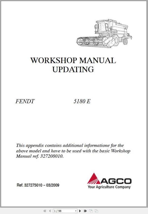 Fendt Combine Harvesters 5180E Workshop Manual Updating 327275010