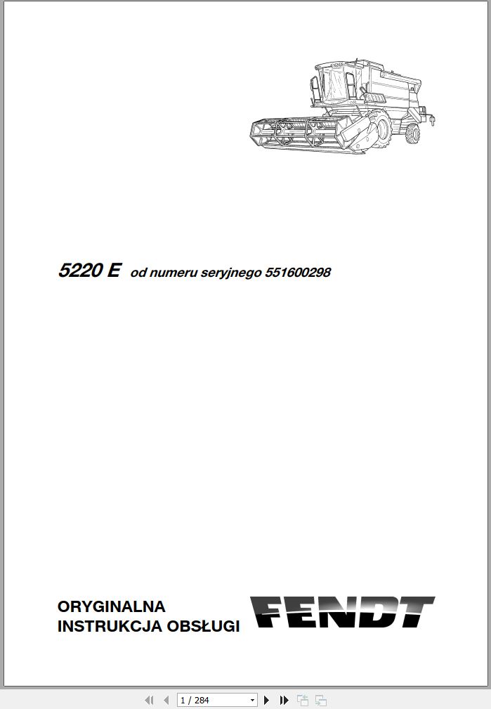Fendt Combine Harvesters 5220E Operator Manual LA327314102 PL