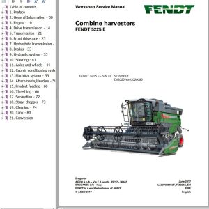 Fendt Combine Harvesters 5225E Workshop Service Manual LA327326012F