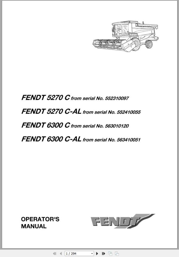 Fendt Combine Harvesters 5720C 5270C AL 6300C 6300C AL Operator Manual