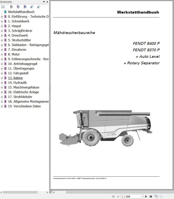 Fendt Combine Harvesters 8370P 8400P Workshop Service Manual D3151801M2 DE