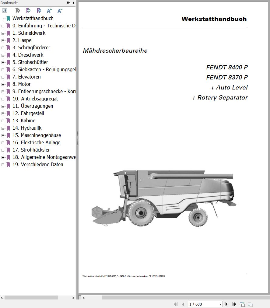 Fendt Combine Harvesters 8370P 8400P Workshop Service Manual D3151801M2 DE