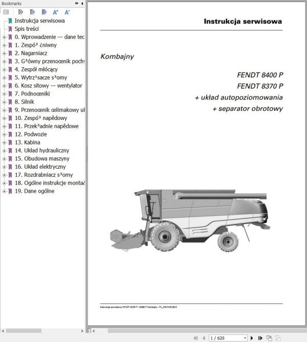 Fendt Combine Harvesters 8370P 8400P Workshop Service Manual D3151810M2 PL