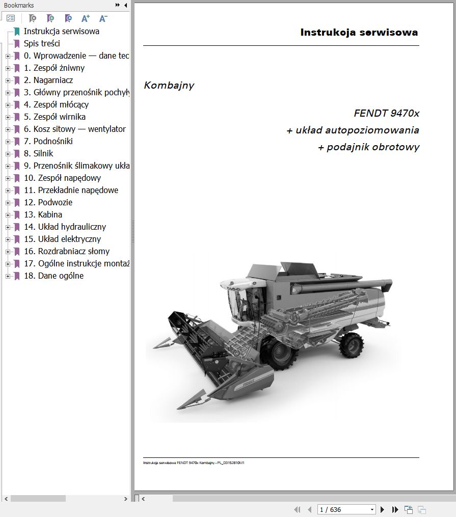 Fendt Combine Harvesters 9470X Workshop Service Manual D3152810M1 PL