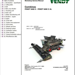 Fendt Combine Harvesters 9490 X AL Workshop Service Manual D3158800M4