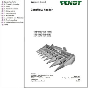 Fendt Combine Harvesters CornFlow Header 670R to 875FC Operator Manual 327462010