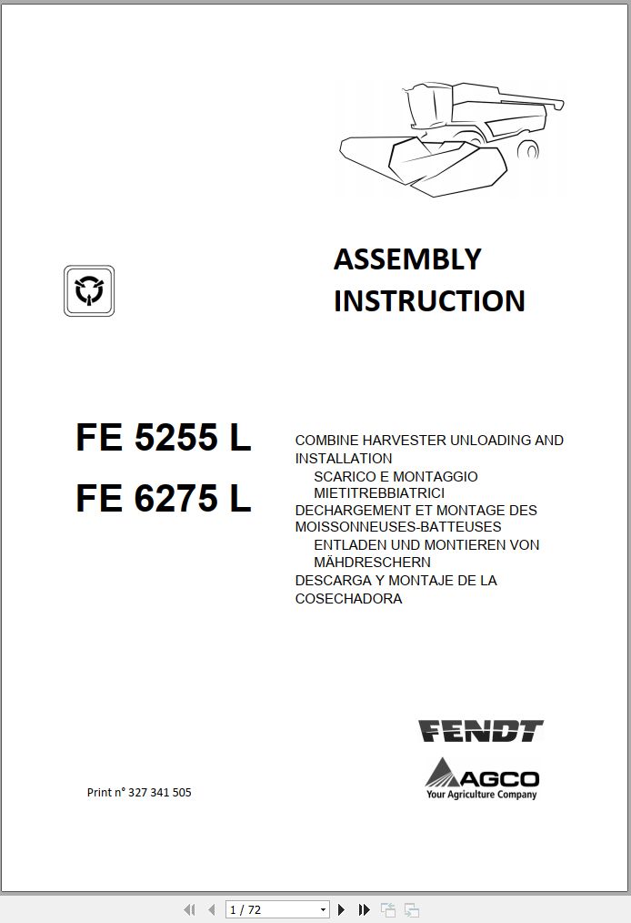 Fendt Combine Harvesters FE 5255L 6275L Assembly Instruction 327341505