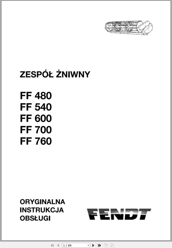 Fendt Combine Harvesters FF 480 540 600 700 760 Operator Manual PL