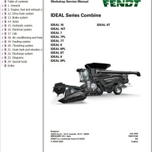 Fendt Combine Harvesters IDEAL 7 8 9 10 PL T Workshop Service Manual 79037318D