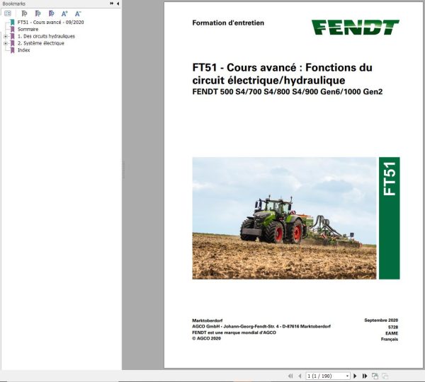 Fendt FT51 Advanced course Functions Of The Hydraulic Electrical Circuit Training Manual 5728 FR