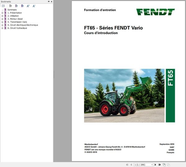 Fendt FT65 Series FENDT Vario Training Manual 5497 FR