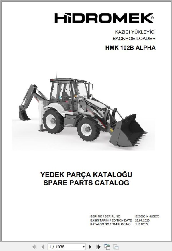 Hidromek Backhoe Loader HMK 102B ALPHA Spare Parts Catalog Y1012577 EN TR