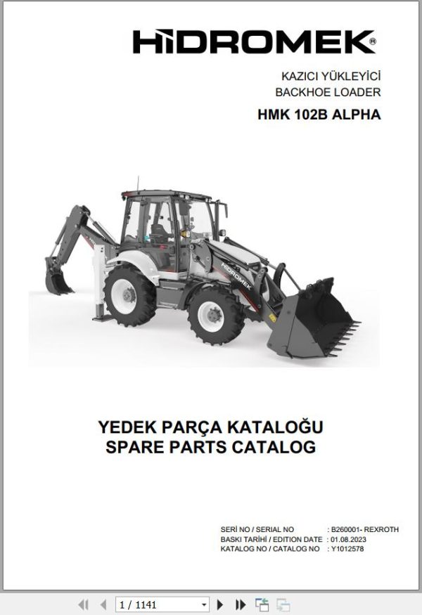 Hidromek Backhoe Loader HMK 102B ALPHA Spare Parts Catalog Y1012578 EN TR