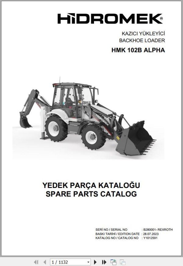 Hidromek Backhoe Loader HMK 102B ALPHA Spare Parts Catalog Y1012591 EN TR