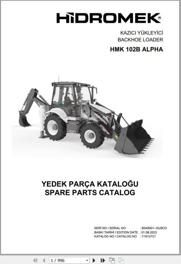 Hidromek Backhoe Loader HMK 102B ALPHA Spare Parts Catalog Y1012721 EN TR