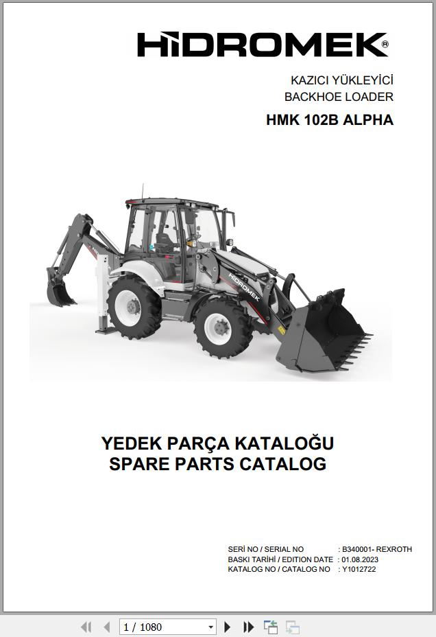 Hidromek Backhoe Loader HMK 102B ALPHA Spare Parts Catalog Y1012722 EN TR