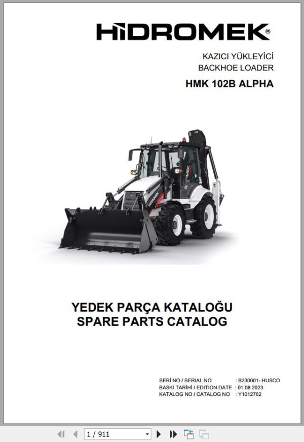 Hidromek Backhoe Loader HMK 102B ALPHA Spare Parts Catalog Y1012762 EN TR