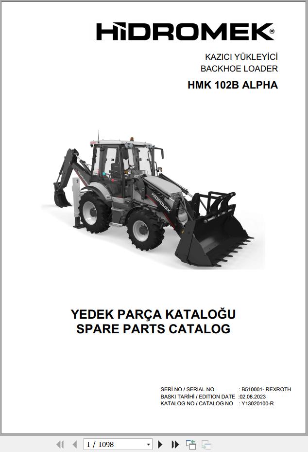 Hidromek Backhoe Loader HMK 102B ALPHA Spare Parts Catalog Y13020100 R EN TR