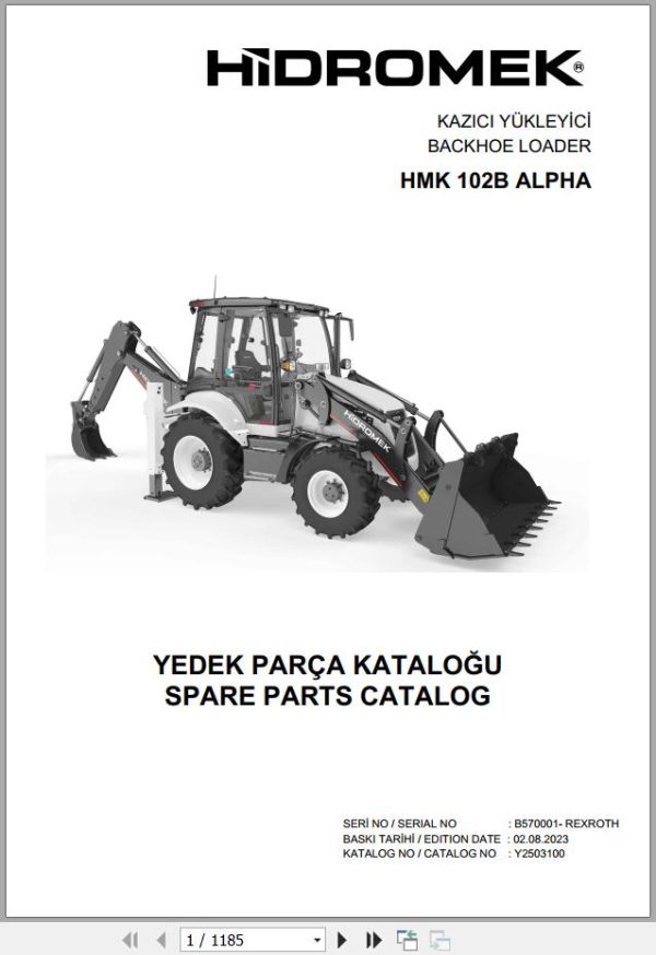 Hidromek Backhoe Loader HMK 102B ALPHA Spare Parts Catalog Y2503100 EN TR