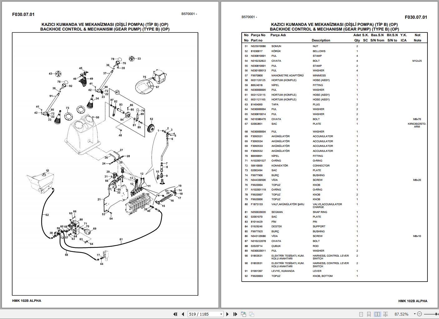 Hidromek Backhoe Loader HMK 102B ALPHA Spare Parts Catalog Y2503100 EN TR