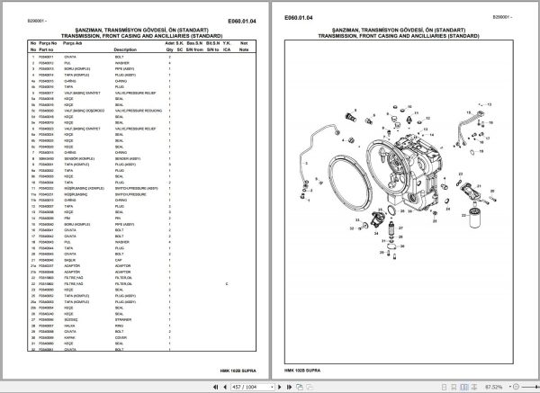 Hidromek Backhoe Loader HMK 102B SUPRA Spare Parts Catalog Y1012594 EN TR 1