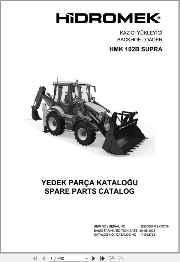 Hidromek Backhoe Loader HMK 102B SUPRA Spare Parts Catalog Y1012755 EN TR