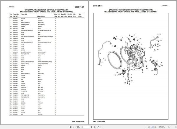 Hidromek Backhoe Loader HMK 102B SUPRA Spare Parts Catalog Y1012755 EN TR 1