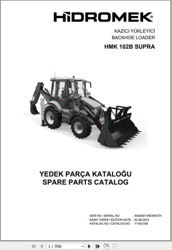 Hidromek Backhoe Loader HMK 102B SUPRA Spare Parts Catalog Y1402100 EN TR