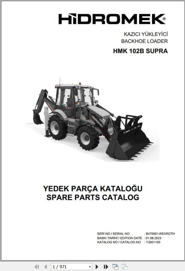Hidromek Backhoe Loader HMK 102B SUPRA Spare Parts Catalog Y2601100 EN TR